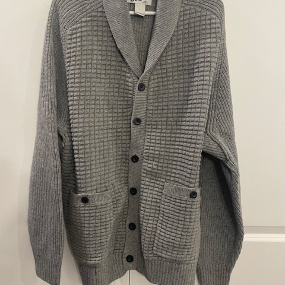 DULUTH TRADING COTTON CARDIGAN, DARK GRAY, LARGE